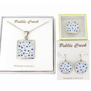 Handcrafted Swarovski Sapphire Crystal & Clay Square Pendant Set